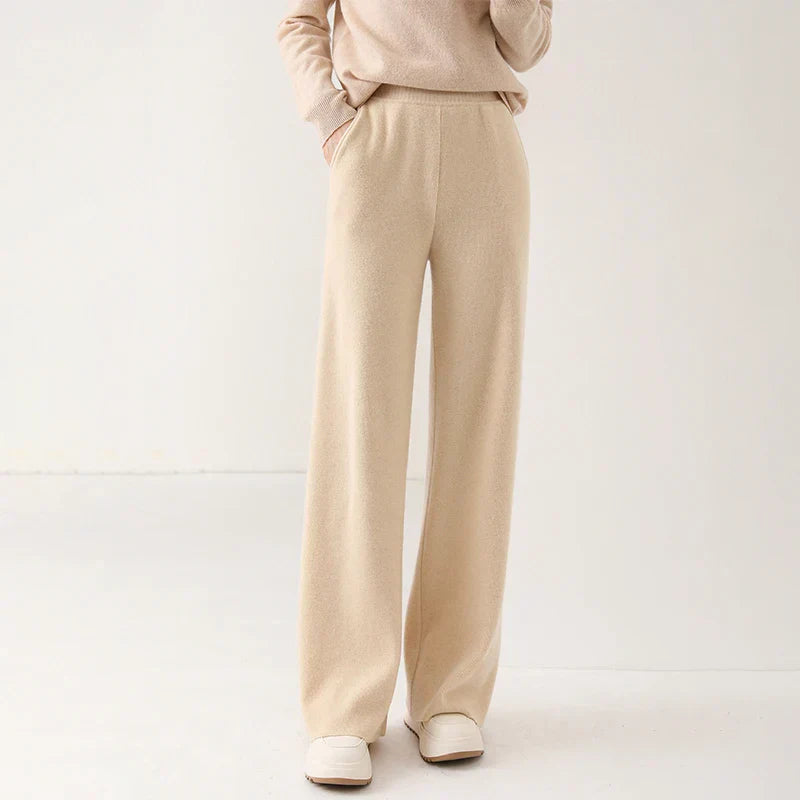 Women's relaxed wide-leg pull-on pants in neutral tone with easy pull-on waistband for all-day comfort