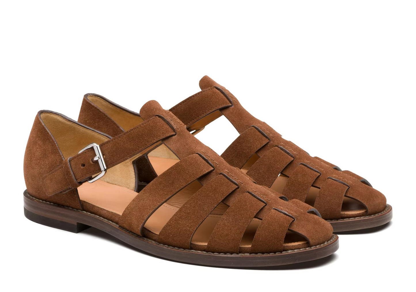 Men's brown leather dress sandals woven strap formal summer footwear breathable open-toe design