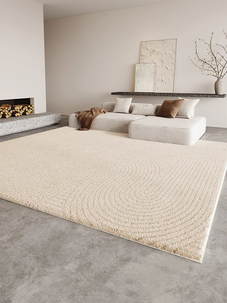 Cream fluffy large area rug thick plush pile soft cloud texture for living rooms and bedrooms