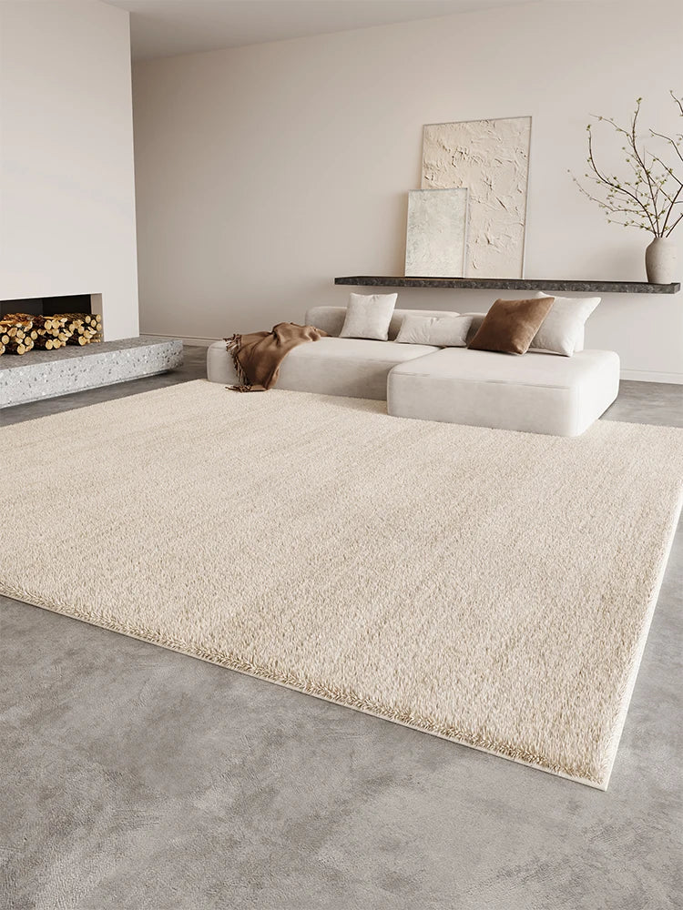 Cream fluffy large area rug thick plush pile soft texture for living rooms and bedrooms