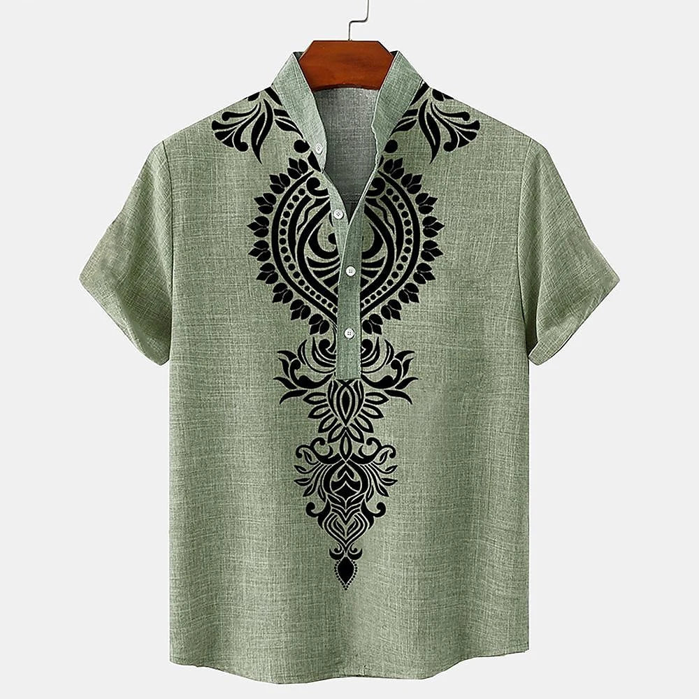 Relaxed-fit short-sleeve Hawaiian-inspired shirt with subtle crested print, lightweight breathable fabric