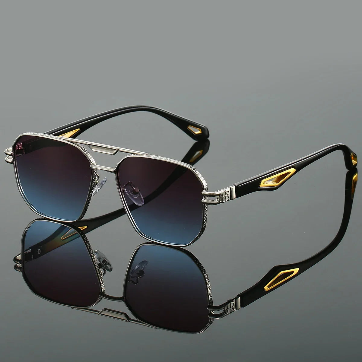Vintage alloy dual-bridge sunglasses UV400 protection bold retro style for trendsetters