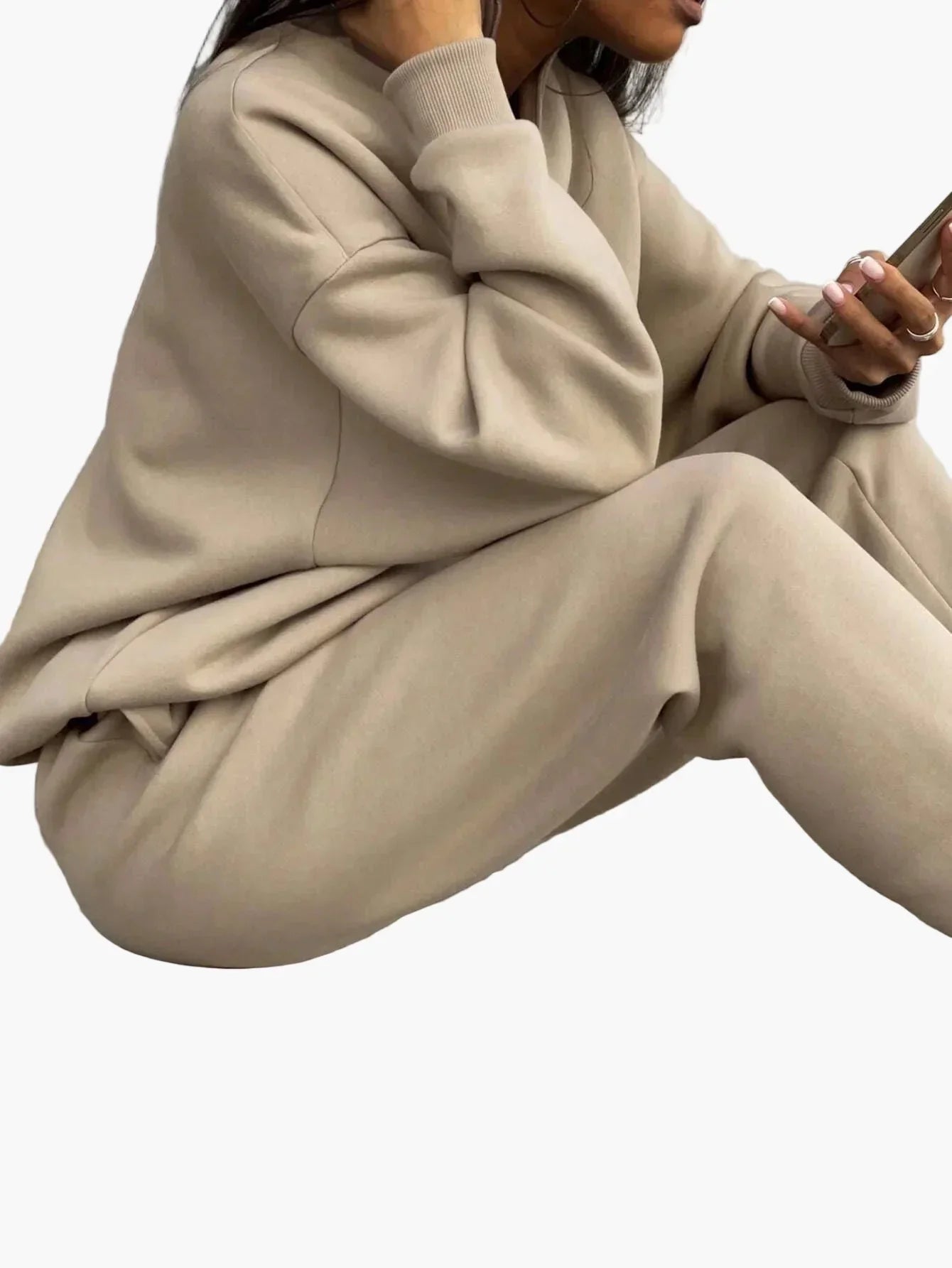 Women's two-piece tracksuit stand-up collar zip-up jacket elastic waistband casual sporty set
