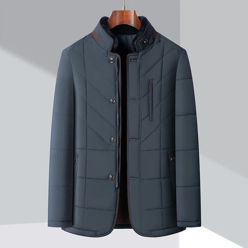 Slim insulated black windbreaker jacket with geometric quilting pattern for urban dressy style