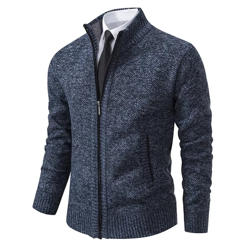 Men's fleece lined stand collar zip cardigan warm winter jacket versatile cozy fall layering