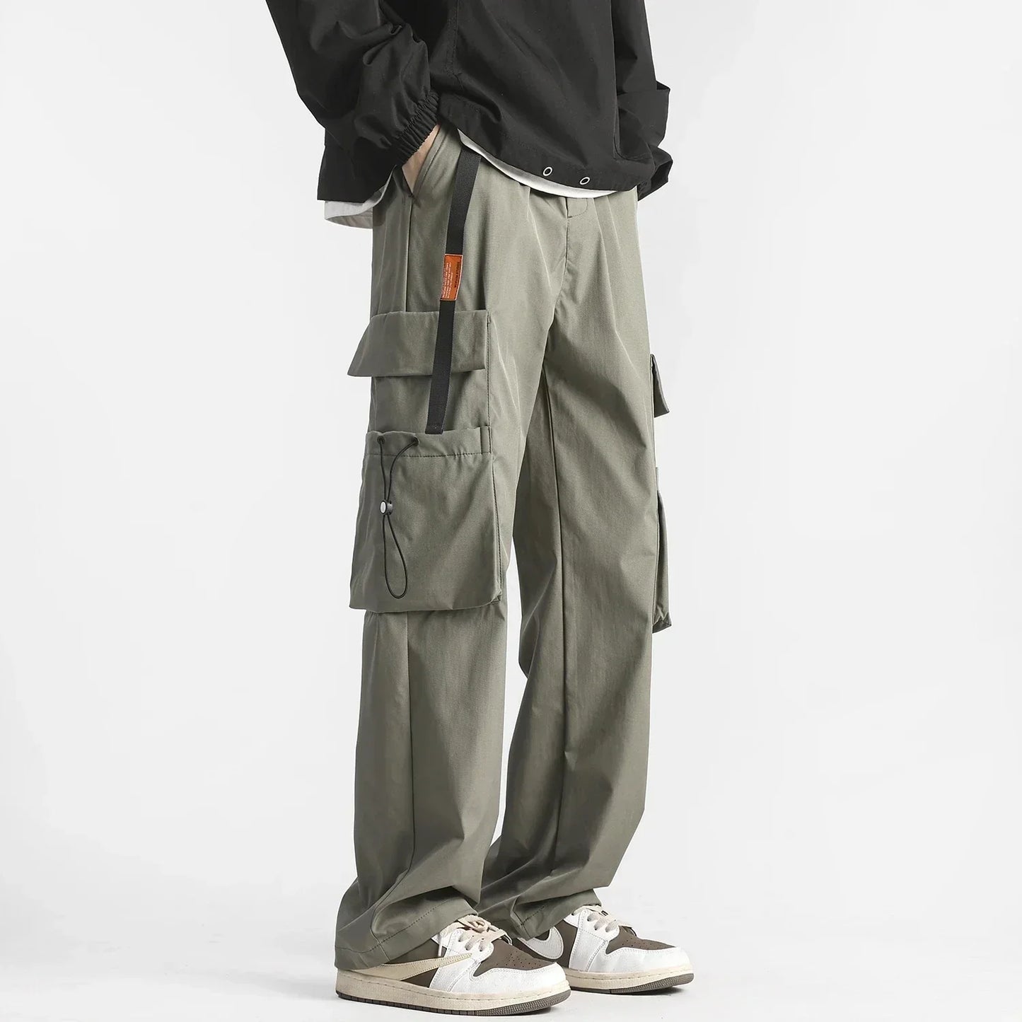 Women's cargo pants relaxed wide-leg straight fit with elastic waist and spacious pockets versatile workwear
