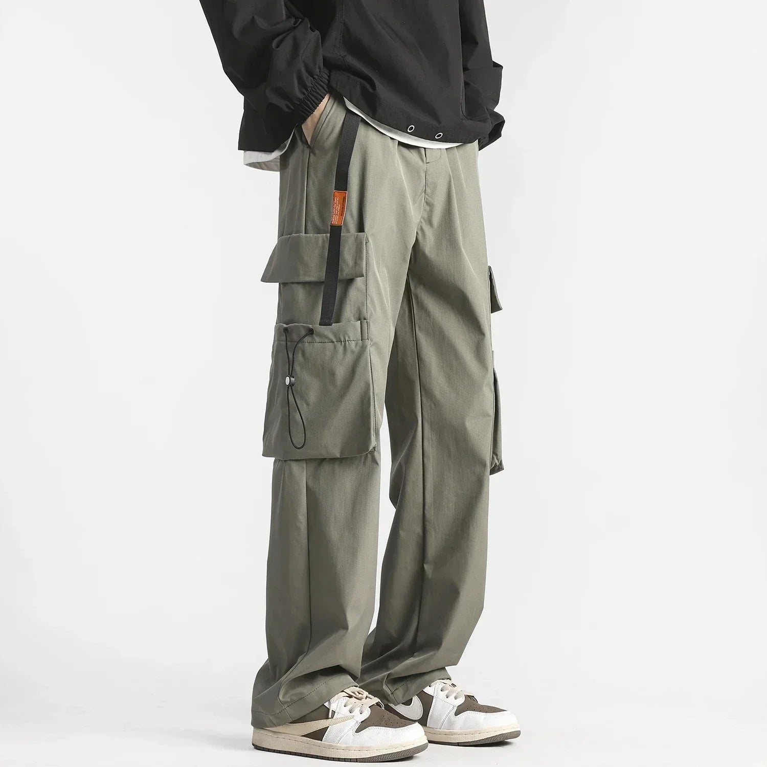 Women's cargo pants relaxed wide-leg straight fit with elastic waist and spacious pockets versatile workwear