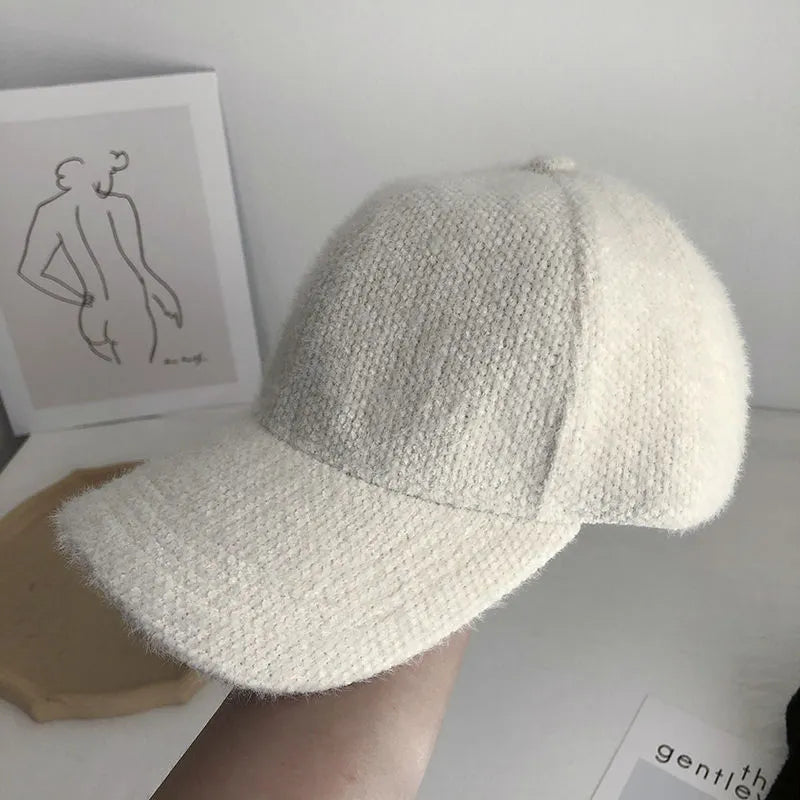 Women's solid color winter baseball cap with cozy cony hair trim, casual warm autumn fashion