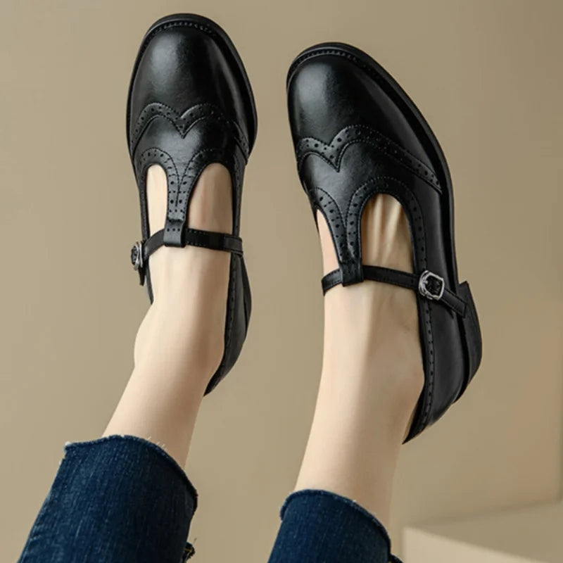 Vivian | Women's T-Strap Mary Jane Shoes Low Block Heel Buckle