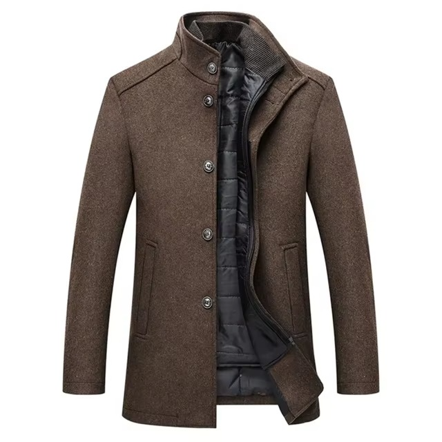 Men's slim wool blend vest parka coat in neutral tone, adjustable business-ready silhouette for winter warmth