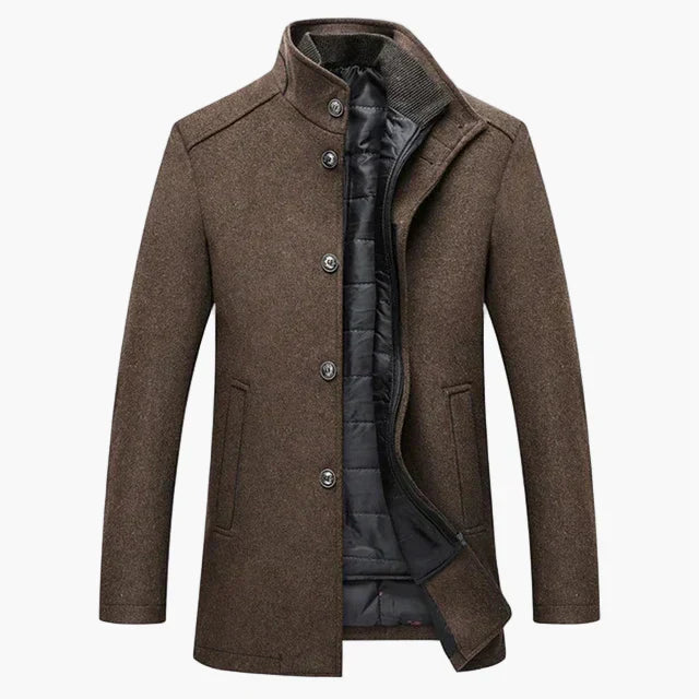 Men's black classic winter coat stand-up collar tailored business casual slim silhouette