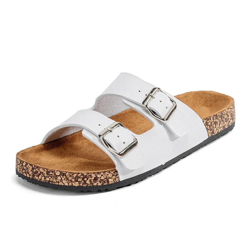 Urbann-Vibe unisex cork-latex anatomical footbed sandal with faux suede lining in low-profile silhouette
