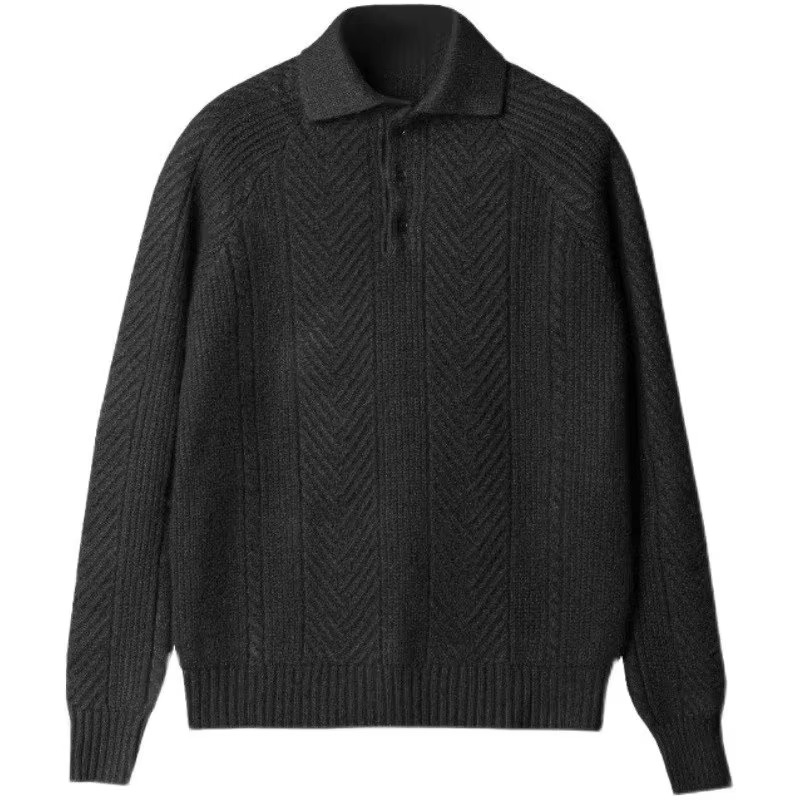 Men's lightweight knitted polo sweater with button lapel collar, smart casual acrylic blend knitwear