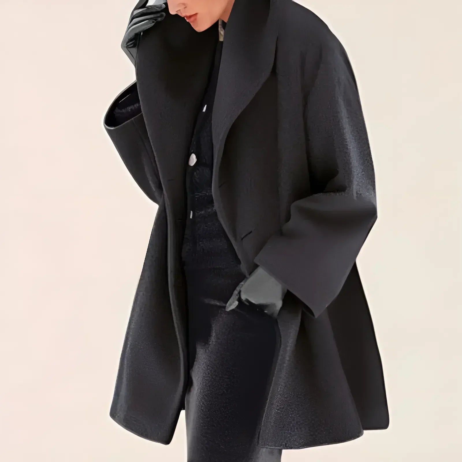 Women's oversized winter trench coat with elegant draped collar for modern everyday warmth