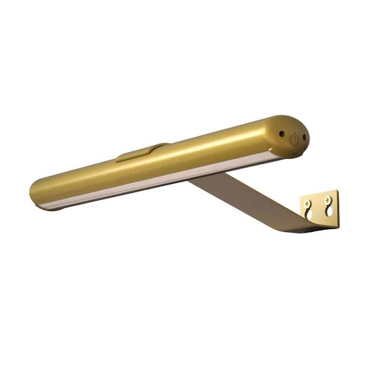 Minimalist brushed gold picture light LED spotlight for art gallery wall display, energy-efficient