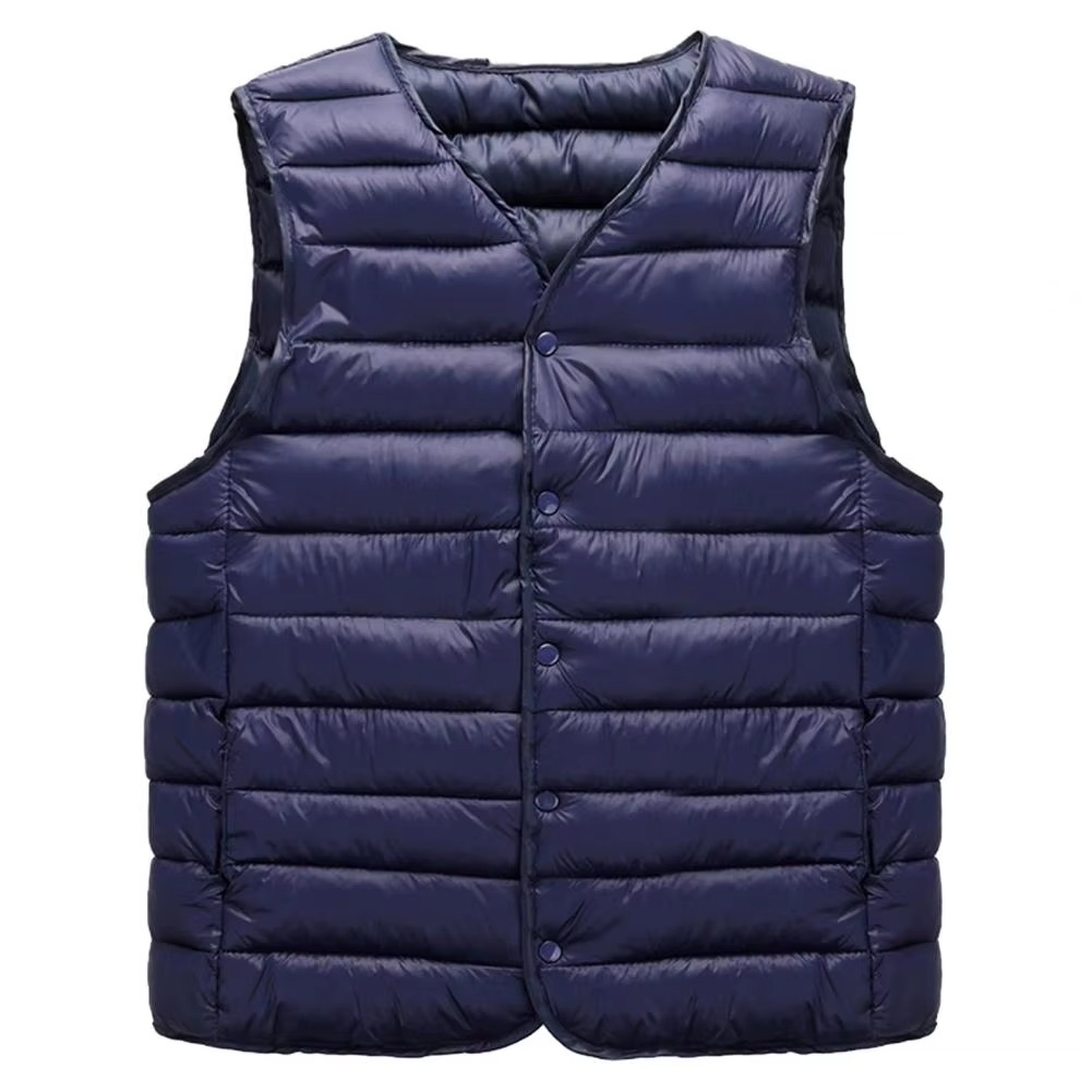 Men's lightweight padded V-neck vest with pockets, slim casual fit for office or everyday wear