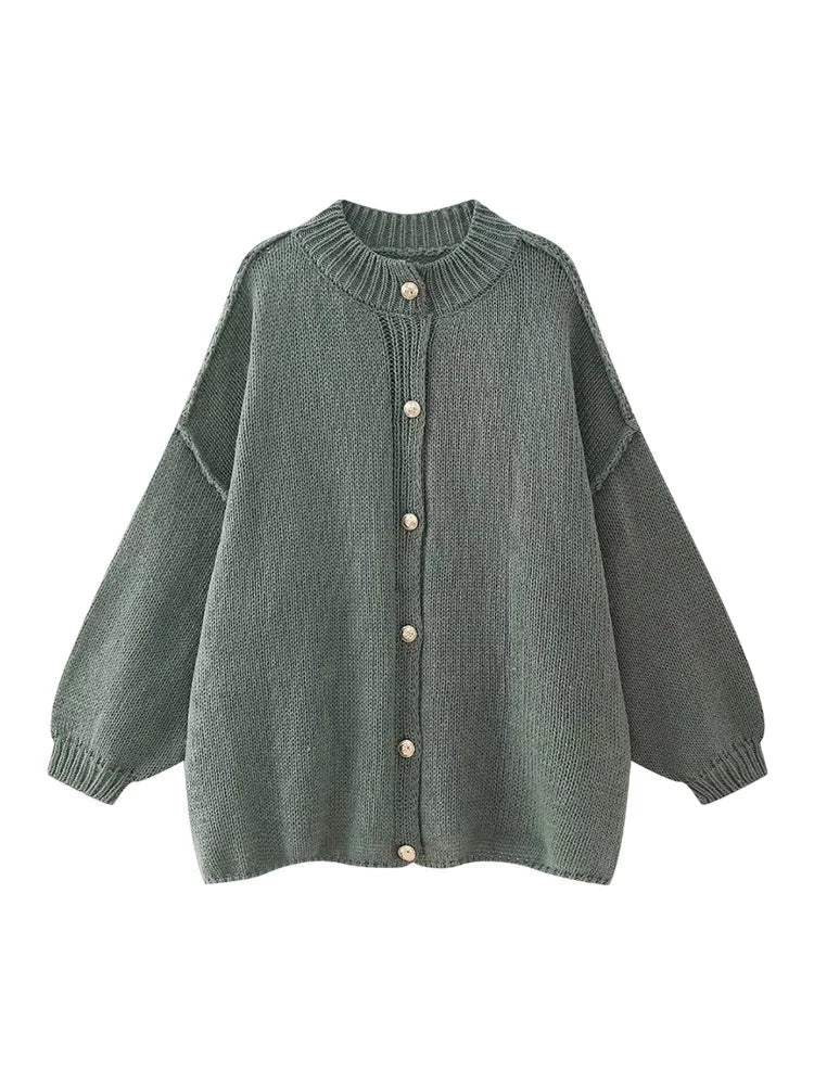 Women's oversized button-down cardigan cozy knit layering essential with relaxed silhouette