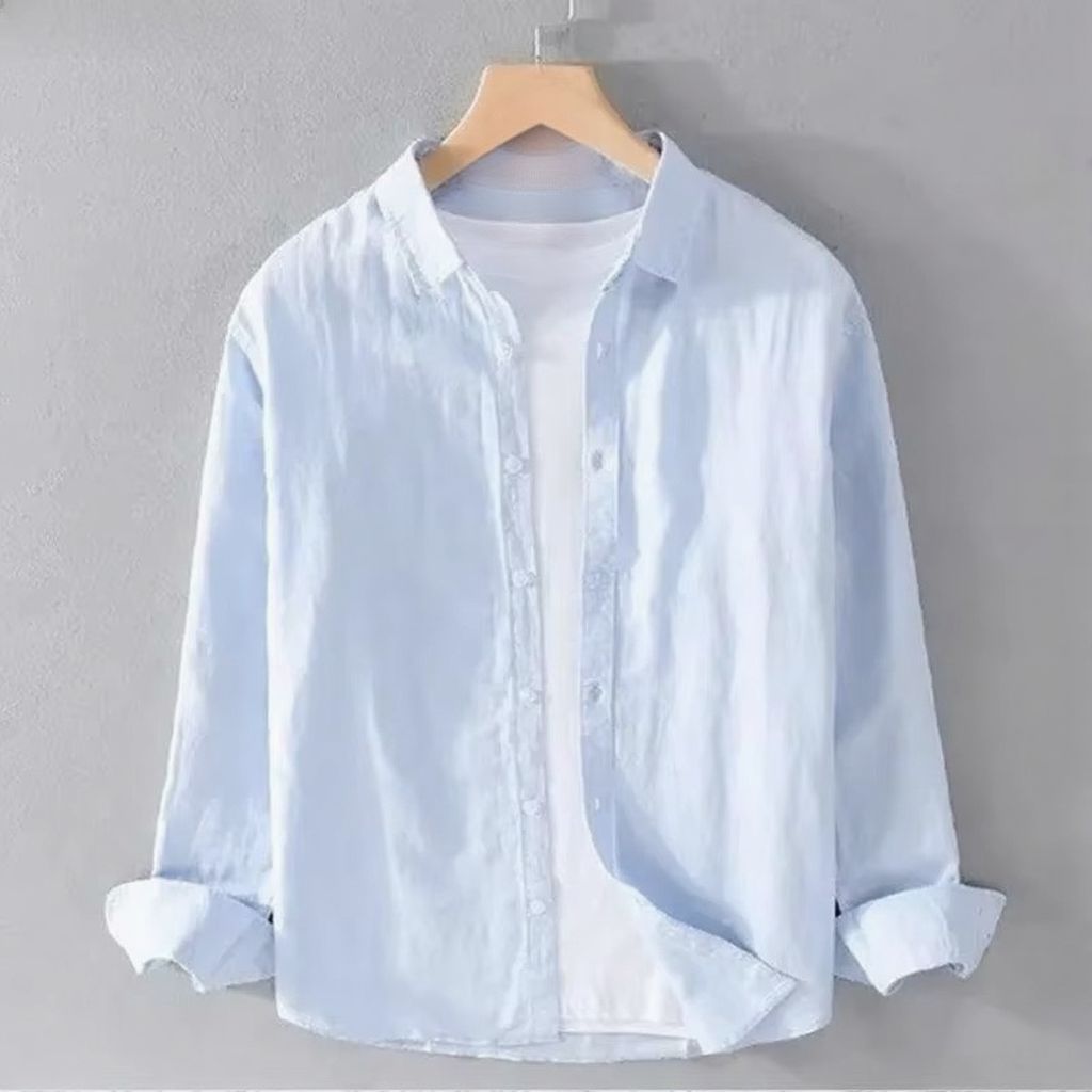 Men's lightweight cotton linen long sleeve shirt breathable relaxed fit versatile casual style