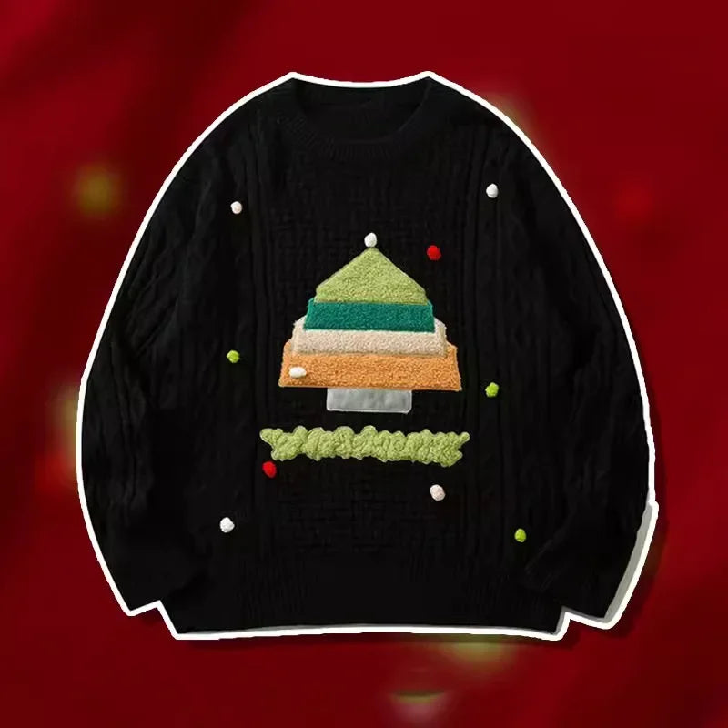 Women's vintage relaxed knit sweater with festive 3D pom pom holiday accents, cozy fall winter style