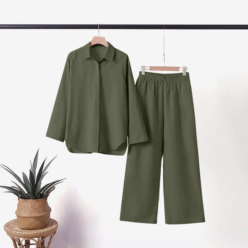 Women's breathable two-piece summer set with high-waisted pants and flattering silhouette