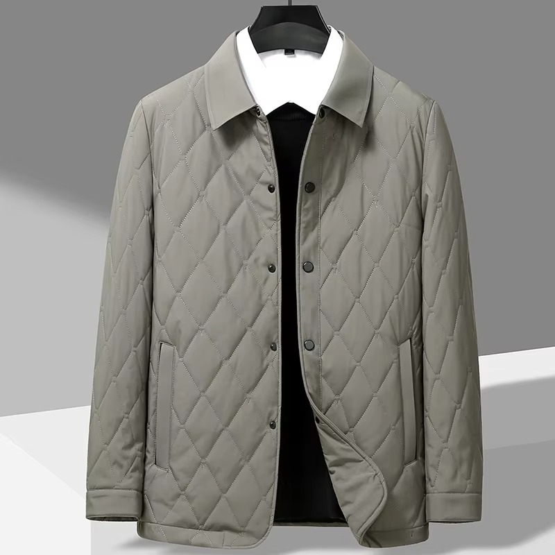 Men's mulberry silk-cotton quilted jacket slim professional cut diamond-quilted texture