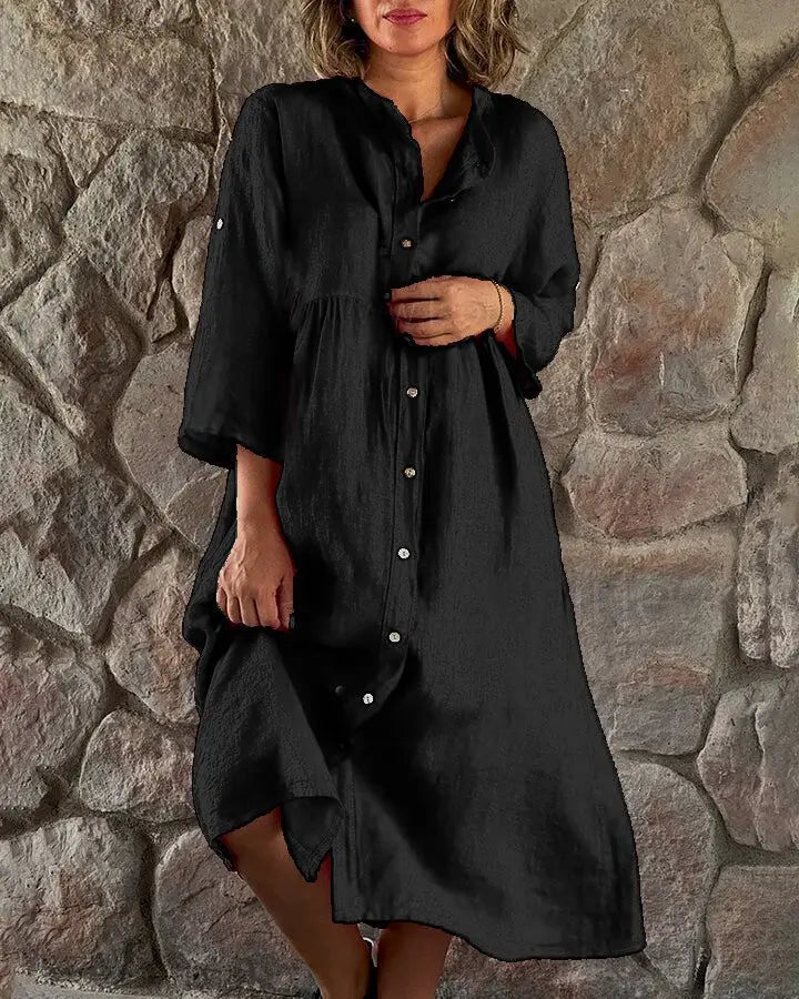 Alba | Women's Shirt Dress Long Sleeve Button Down Midi