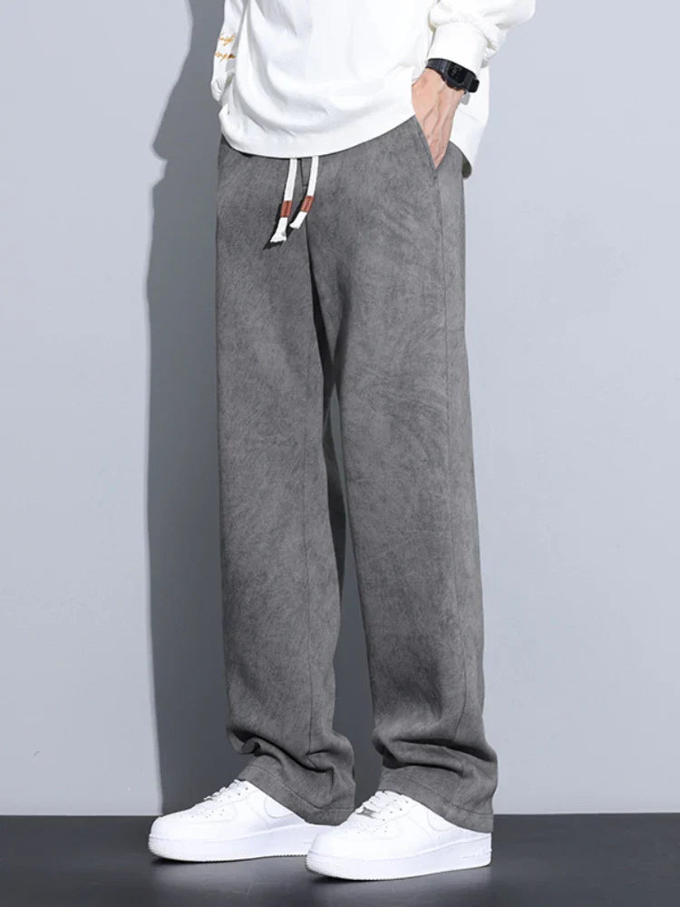 Dye-faded sweatpants unisex loose straight wide-leg cut soft cotton-poly blend lounge essential