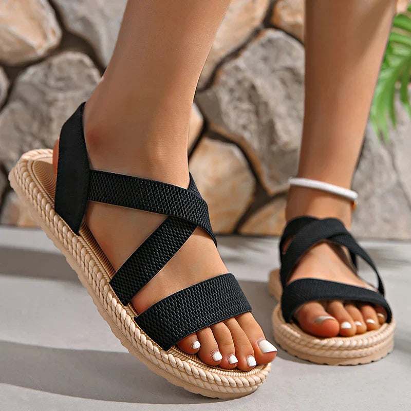 Women's Palmera woven sandals boho-chic style with interlaced fabric straps for warm weather