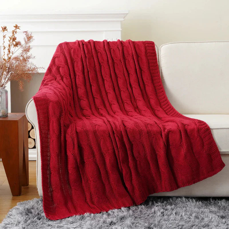 Chunky cable knit throw blanket ultra-soft textured yarn for bed and sofa cozy home decor