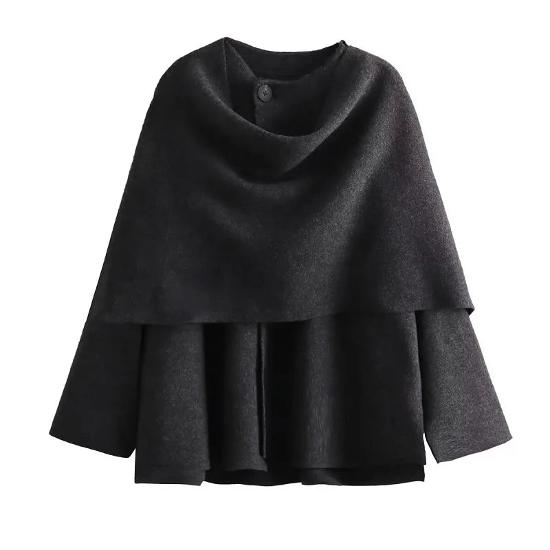 Alaia oversized asymmetrical winter coat with plush padding, scarf collar, cozy chic outerwear