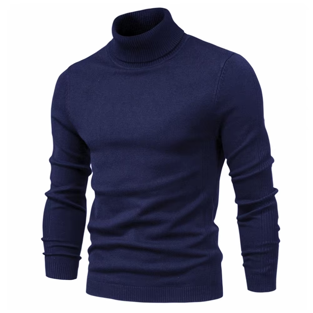 Men's slim-fit cashmere turtleneck rib-knit sweater, warm luxury professional style