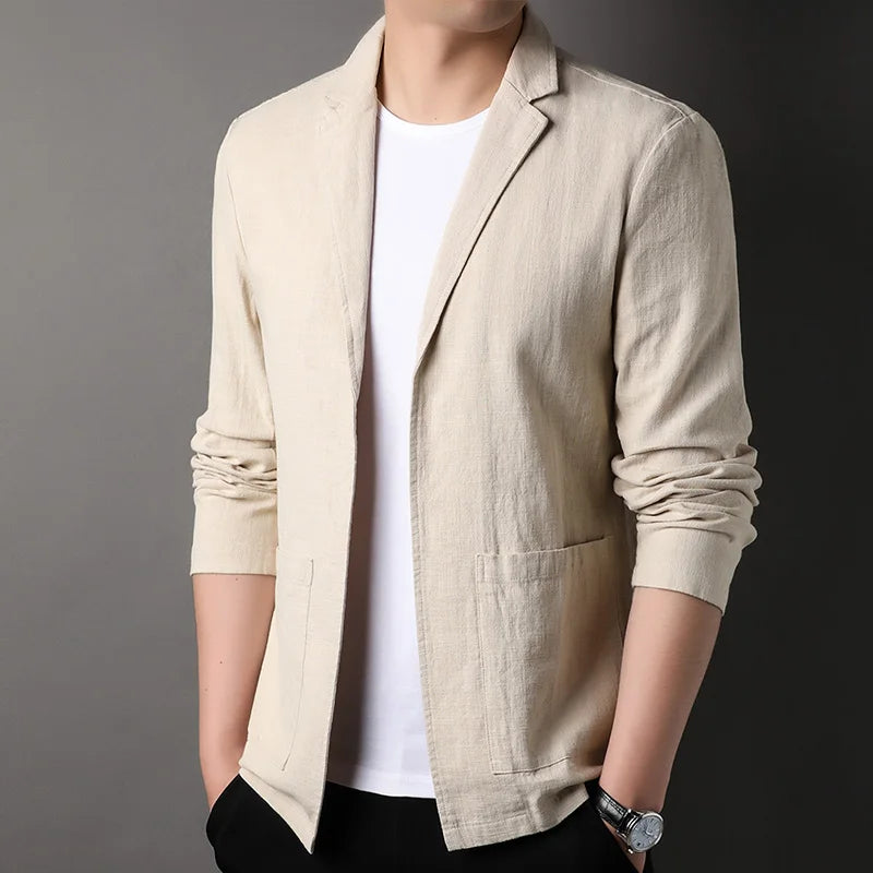Prolano lightweight linen blazer, breathable summer professional jacket with patch pockets