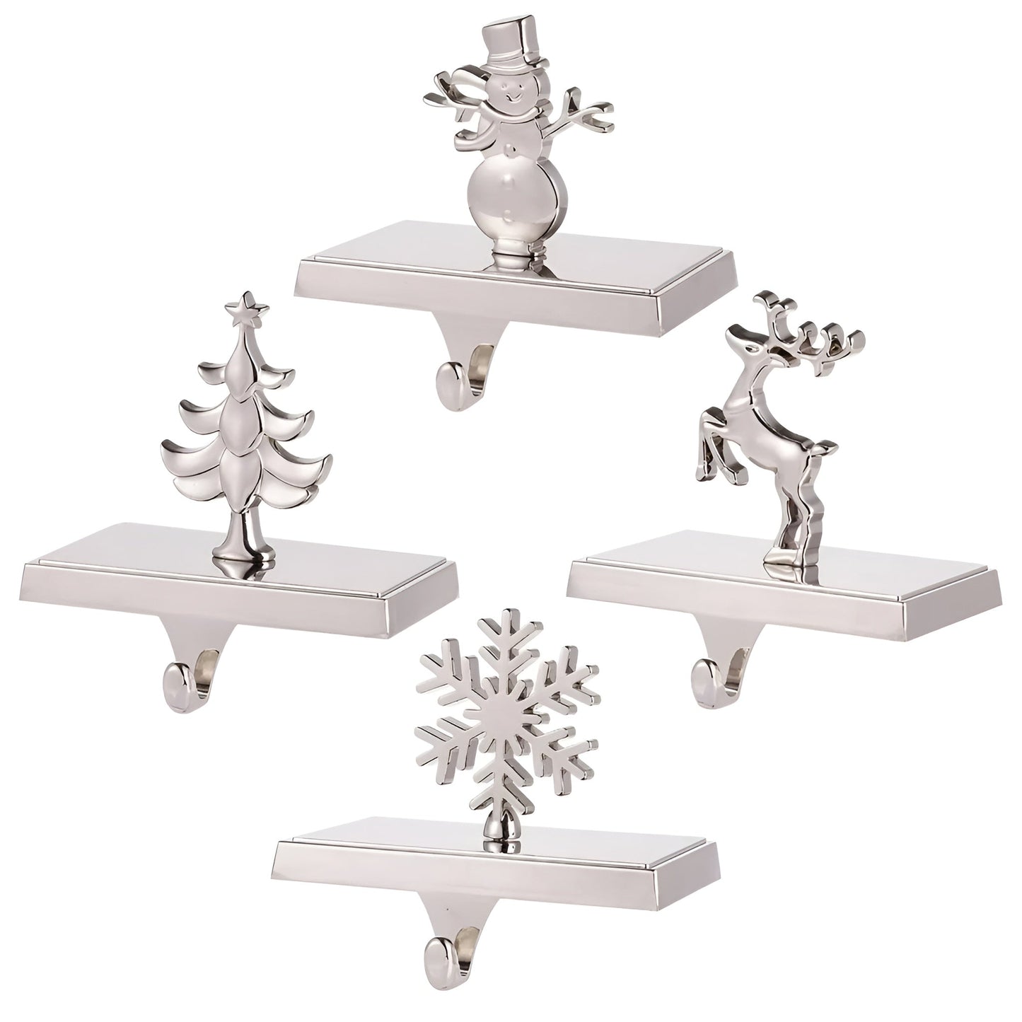 Cast iron Christmas stocking hangers chrome finish weighted mantel decor festive holiday support