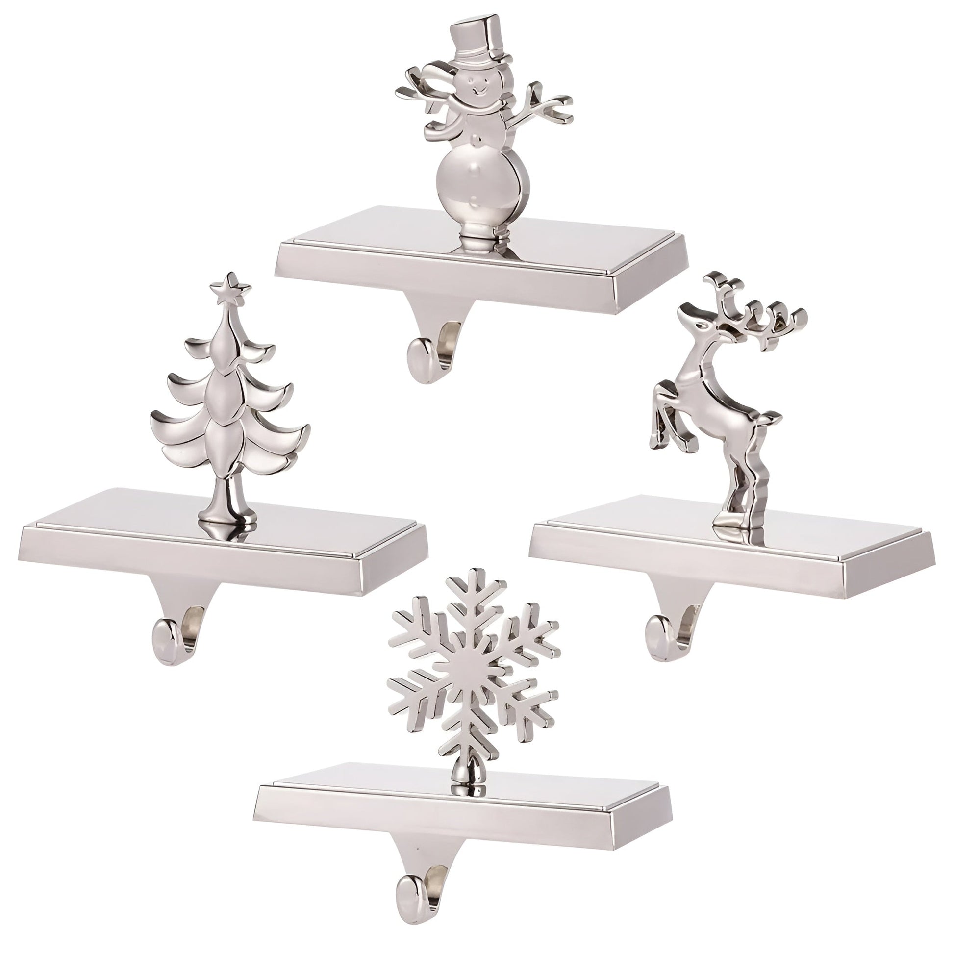 Cast iron Christmas stocking hangers chrome finish weighted mantel decor festive holiday support