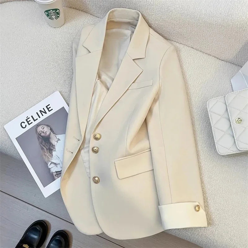 Women's hip-length cotton blazer single-breasted tailored fit with gold-tone buttons