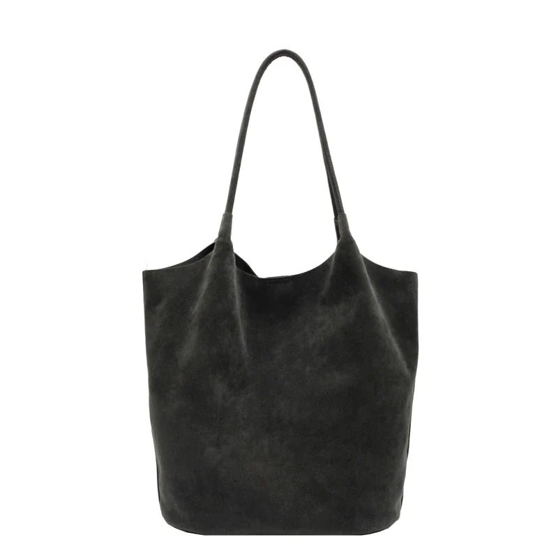 Judy faux suede tote bag slouchy open-top design with dual long handles for work and weekend