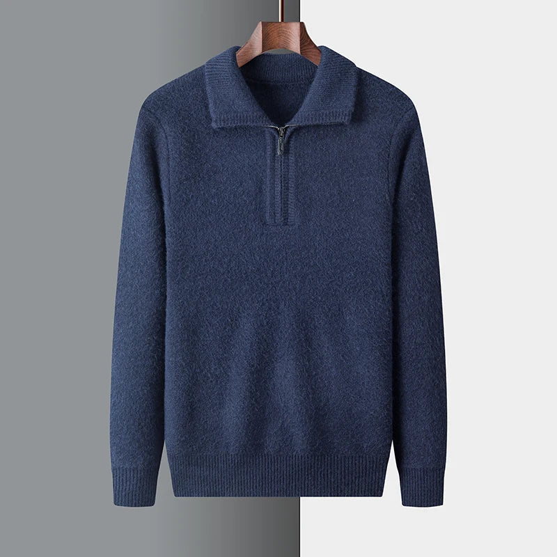 Men's winter half-zip knit sweater relaxed structured fit for layering everyday cold-weather comfort