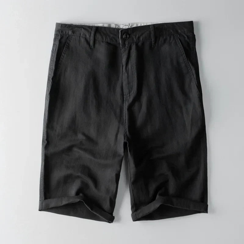 Men's cotton linen relaxed fit knee length shorts with side pockets, casual Nordic summer style