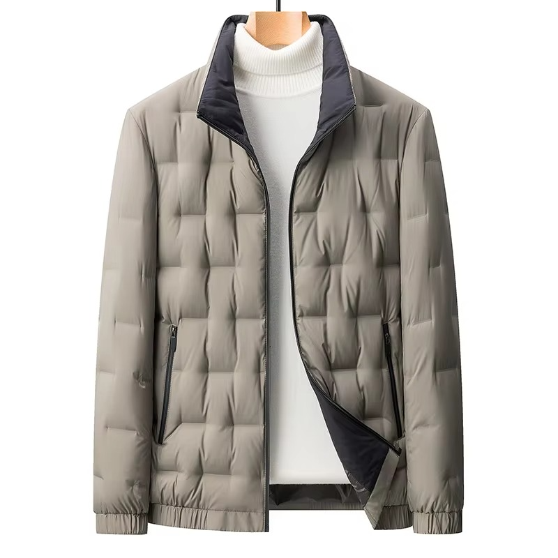 Men's slim fit goose down jacket stand collar lightweight insulated business style coat