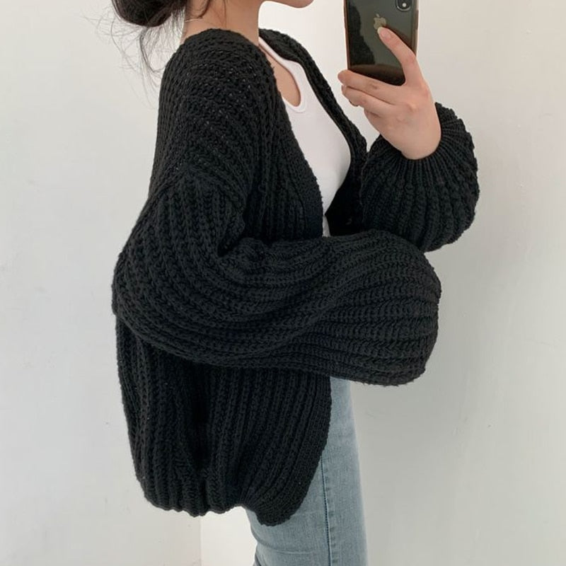 Women's oversized open front knit sweater, slouchy relaxed fit cozy chic layering top