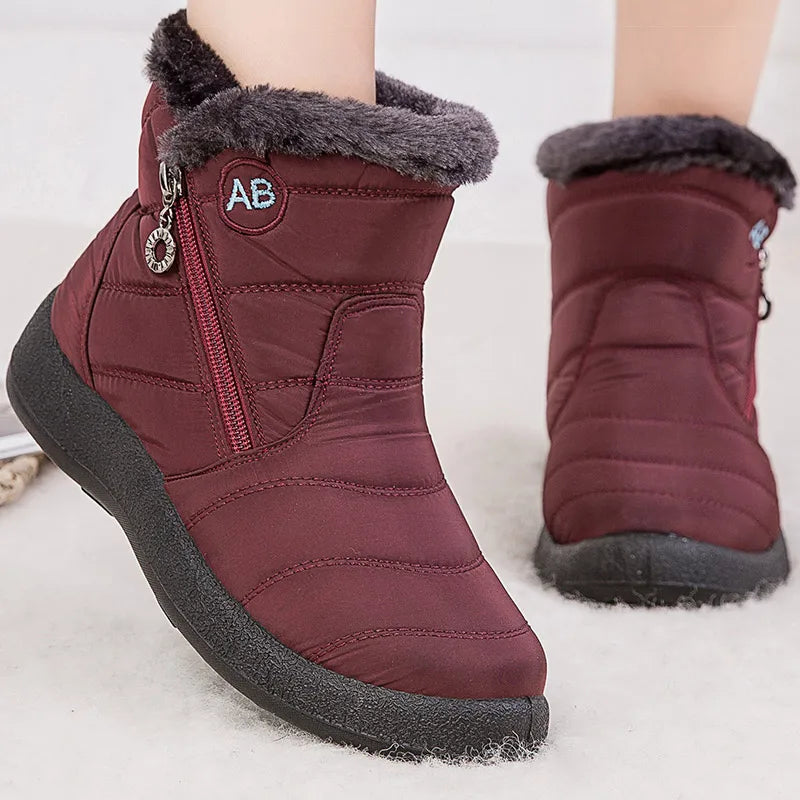 Women's mid-calf snow boots faux fur lined side zipper water-resistant winter warmth