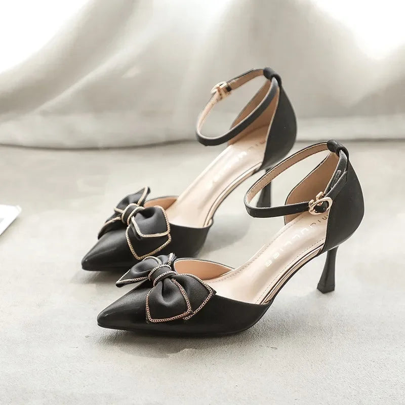 Seraphine pointed stiletto heels with butterfly bow detail for an elongating elegant silhouette