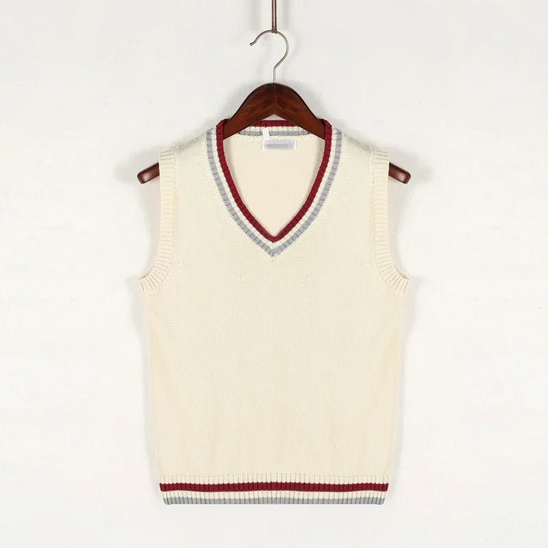 Men's thick knit sleeveless V-neck sweater vest in neutral tone, cozy cashmere-blend autumn layer