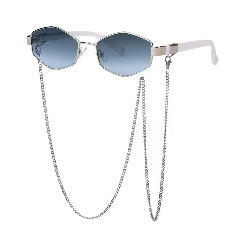 Vianò hexagonal sunglasses small metal frame gold chain UV400 bold refined style