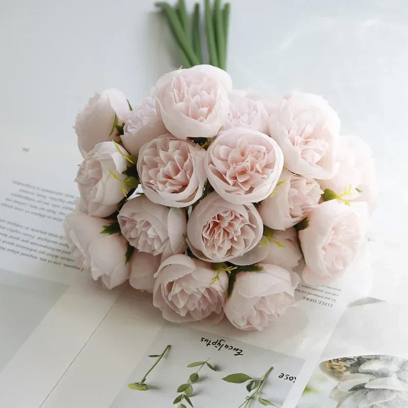 Silk peony bouquet faux flowers realistic petals flexible stems DIY home decor arrangement