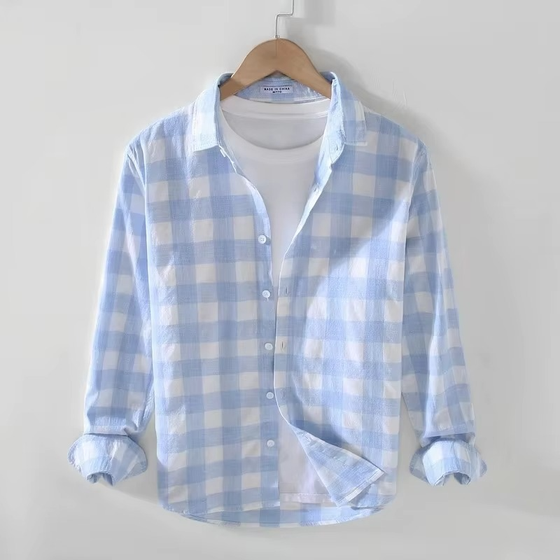 Men's classic plaid long sleeve casual shirt breathable warm-weather versatile everyday wear