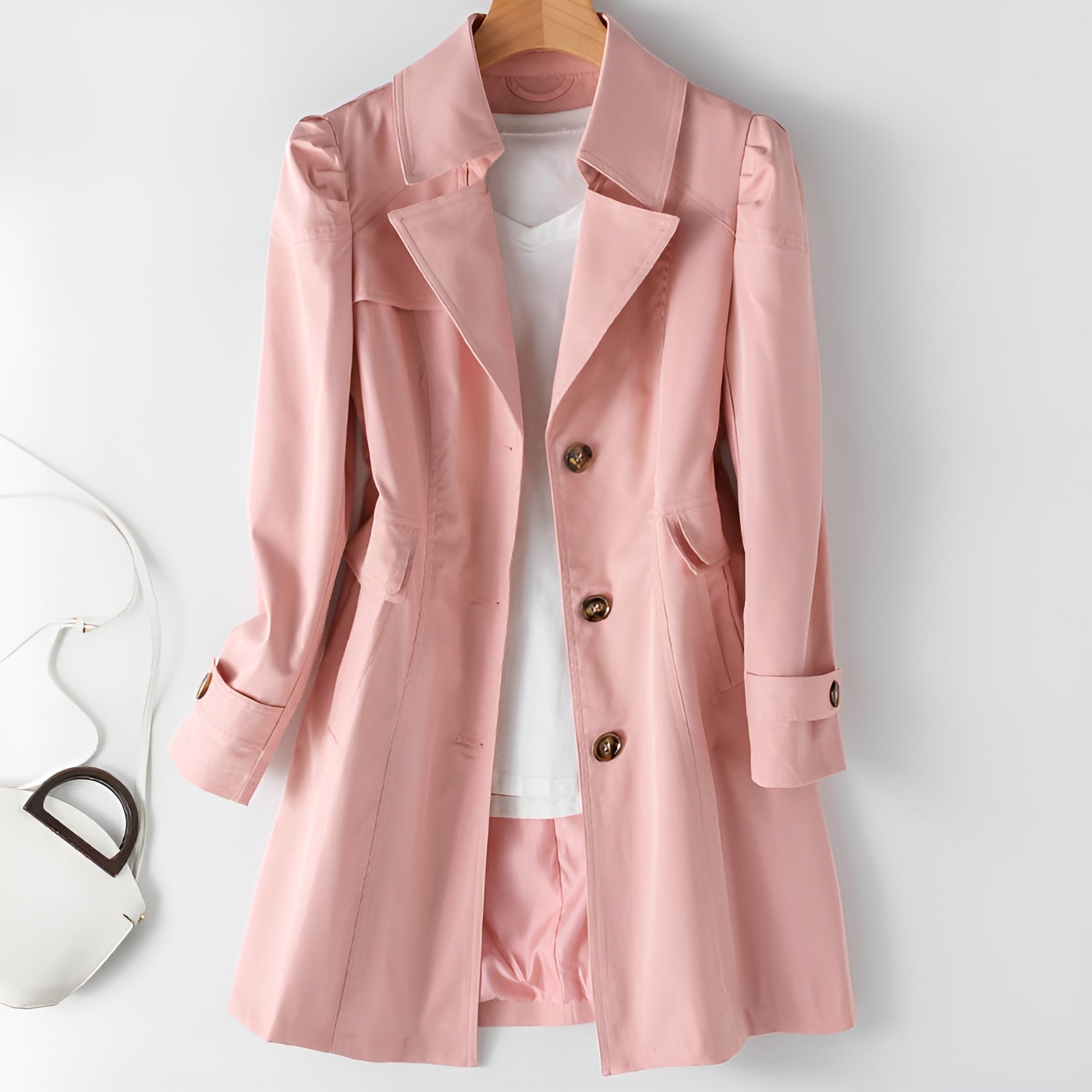Clara women's tailored long sleeve trench coat structured silhouette for work and everyday sophistication