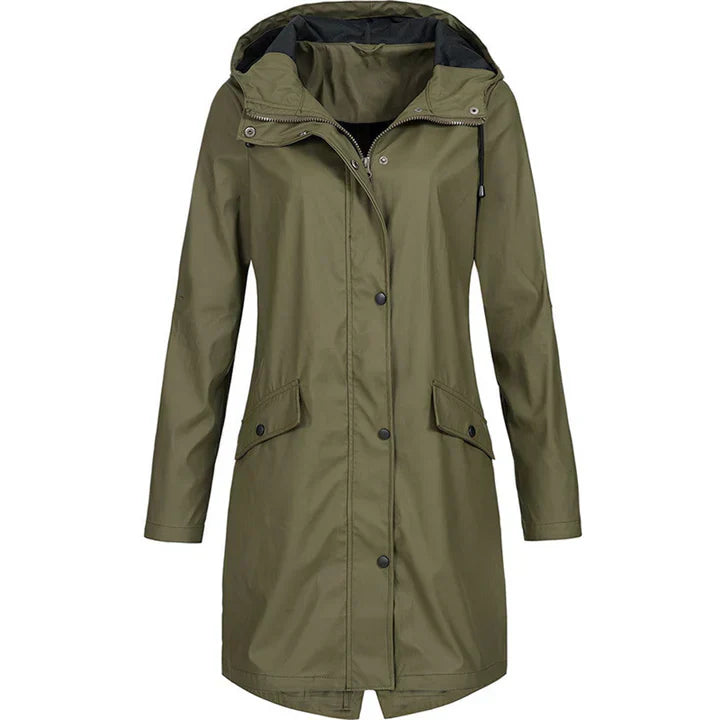 Nicola black waterproof raincoat sleek urban cut with protective shell for professionals