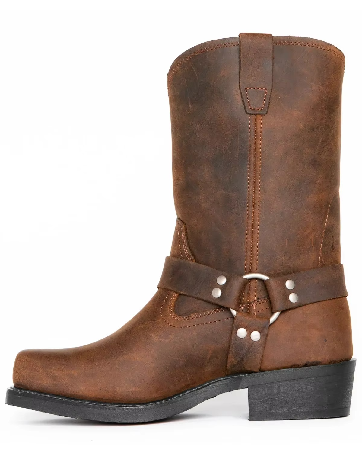 Men's retro Western cowboy boots mid-calf PU leather slip-on with classic stitched shaft detail