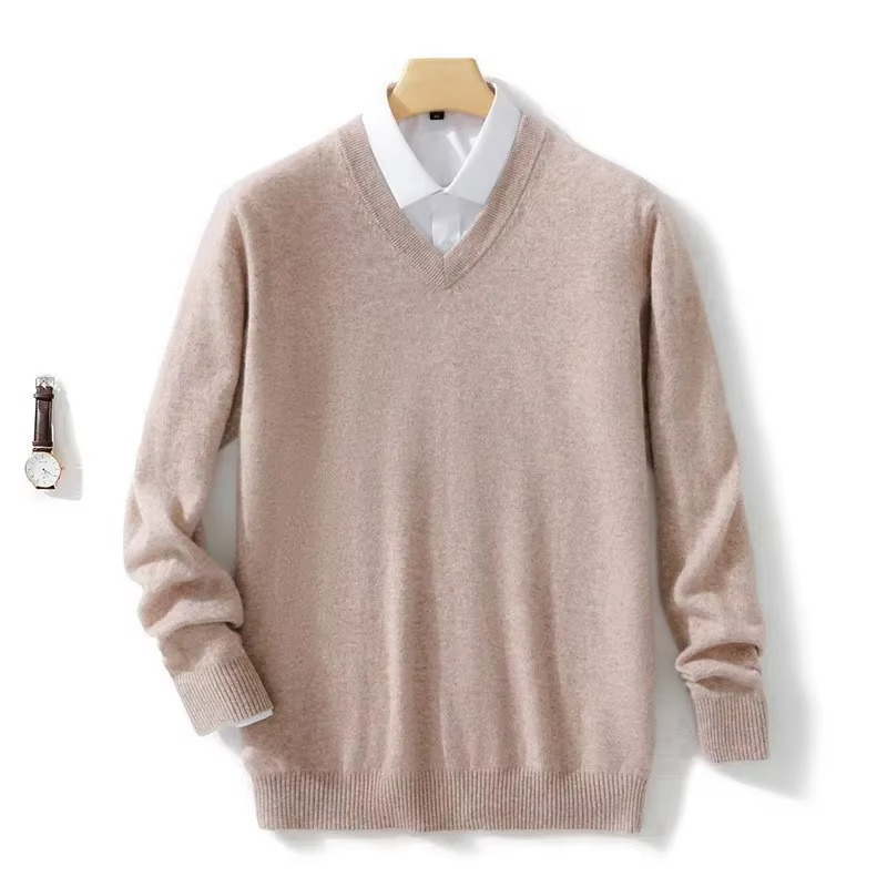 Men's wool blend V-neck sweater casual fit lightweight knit pullover for winter layering